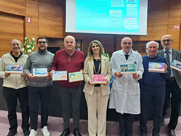 Da sx: prof. Massimo Gallorini, Aniello Buccino, Siro Piantini, Barbara Innocenti,  Carlo Milandri,  Giancarlo Sassoli,  Roberto Francini (Rotary Club Arezzo)  --