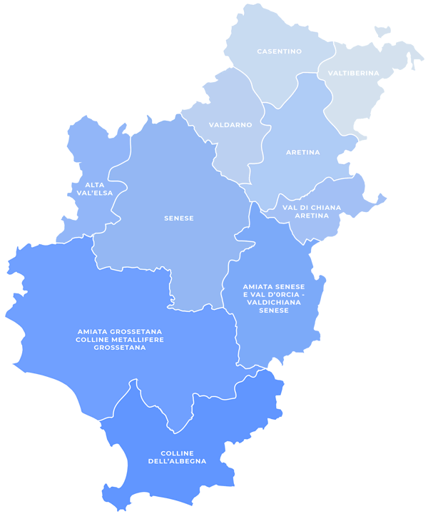 mappa delle Zone Distretto dell'Azienda USL Toscana sud est